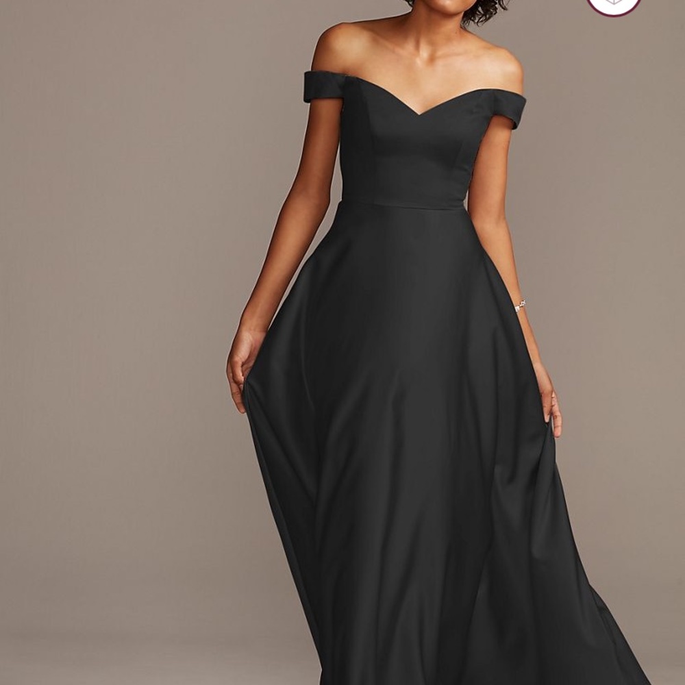 Off the Shoulder, Satin, A-Line Black Bridesmaid Dress Size 22